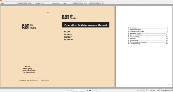 Caterpillar Lift Truck NO20S Service Manuals 1