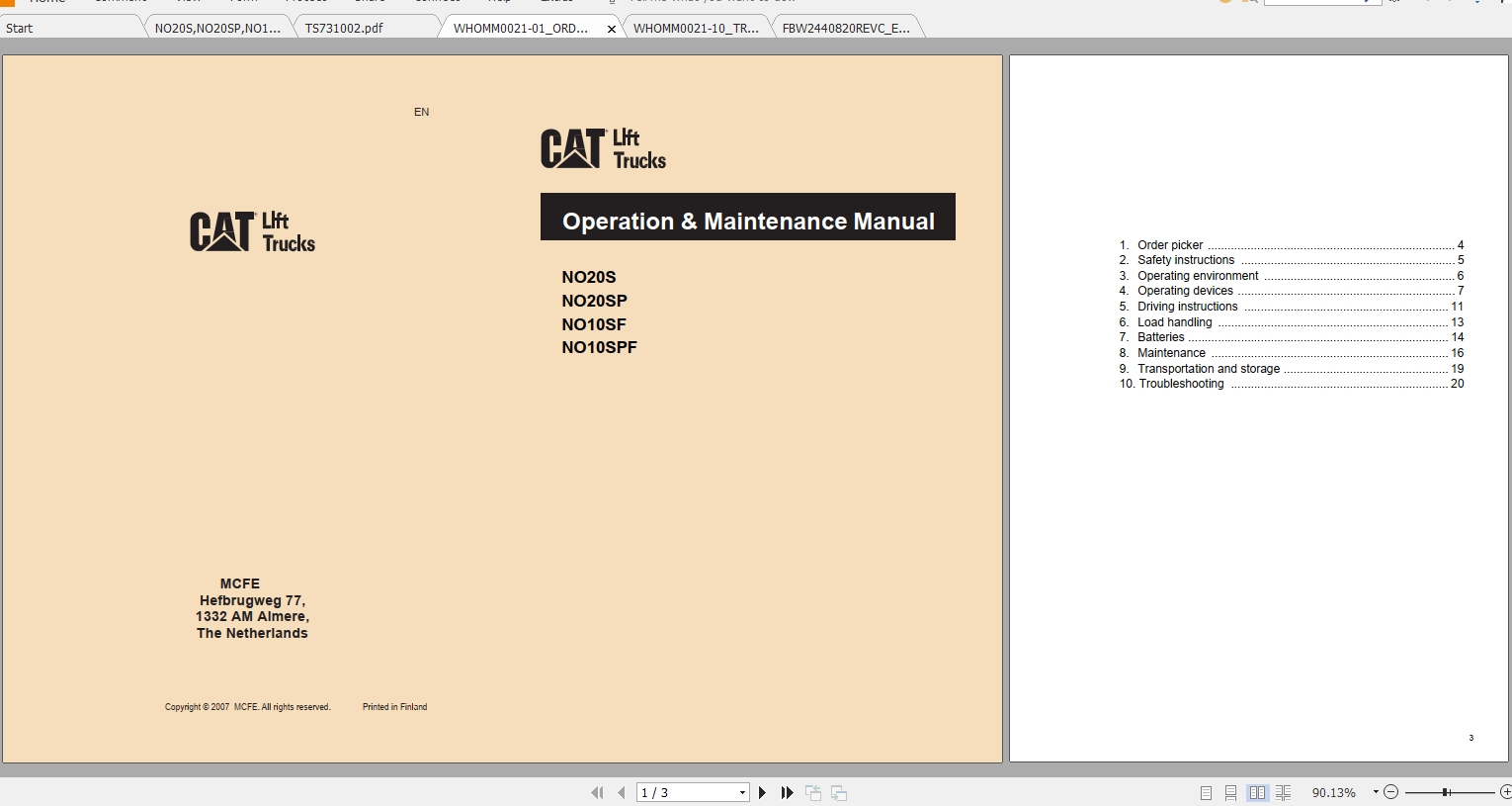 Caterpillar Lift Truck NO20S Service Manuals 1