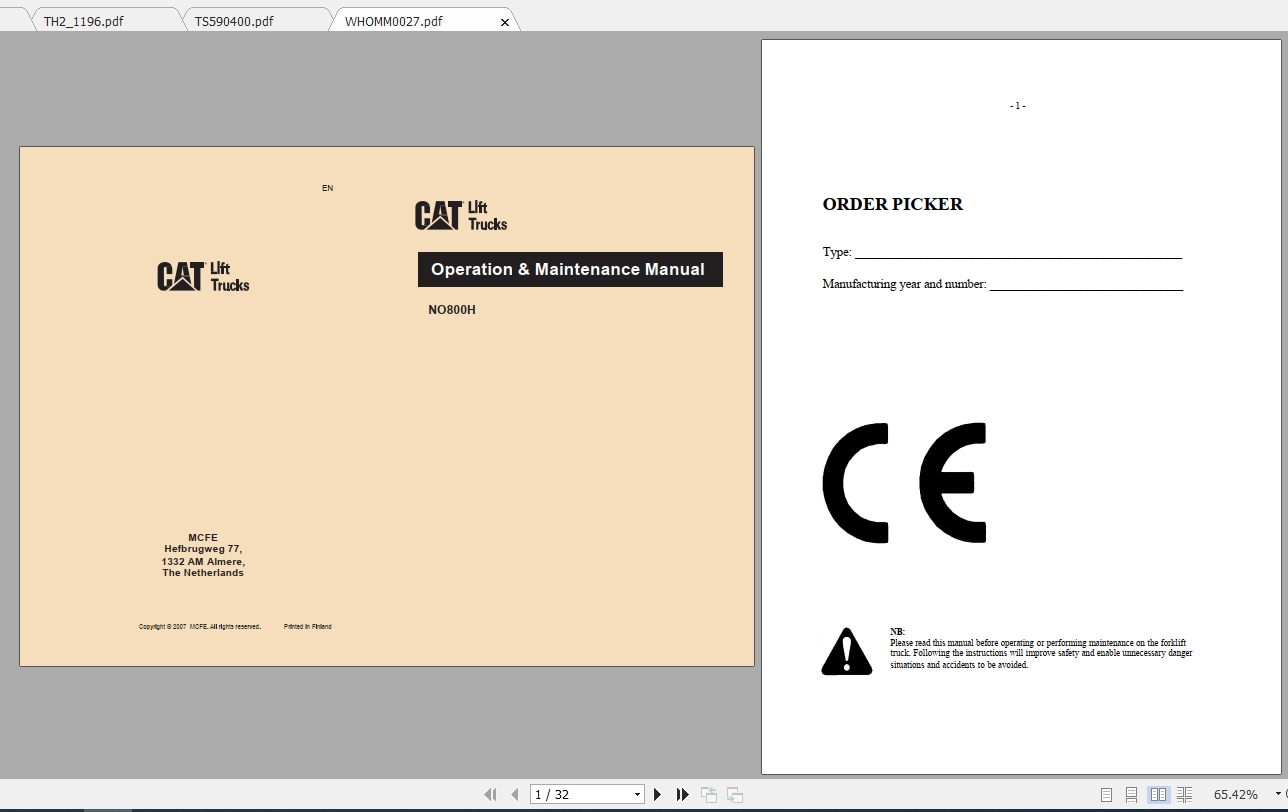 Caterpillar Lift Truck NO800H Service Manuals 1