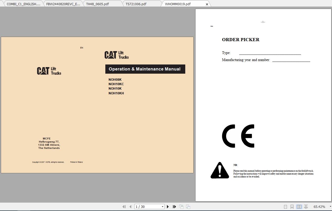 Caterpillar Lift Truck NOH08K Service Manuals 1