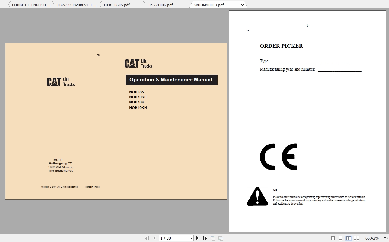 Caterpillar Lift Truck NOH10KC Service Manuals 1