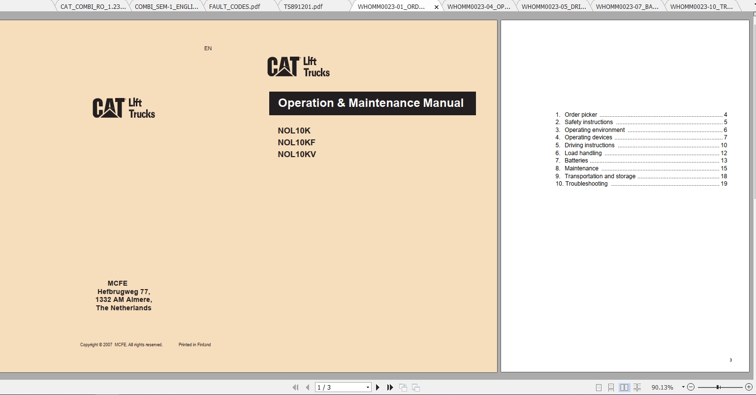 Caterpillar Lift Truck NOL10KF Service Manuals 1