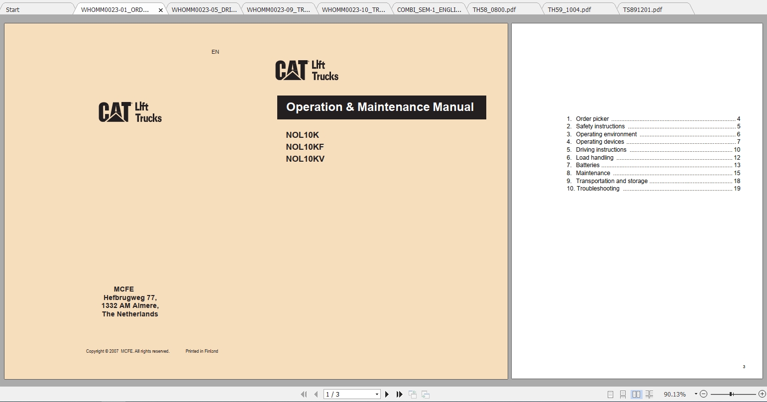 Caterpillar Lift Truck NOL10KV Service Manuals 1
