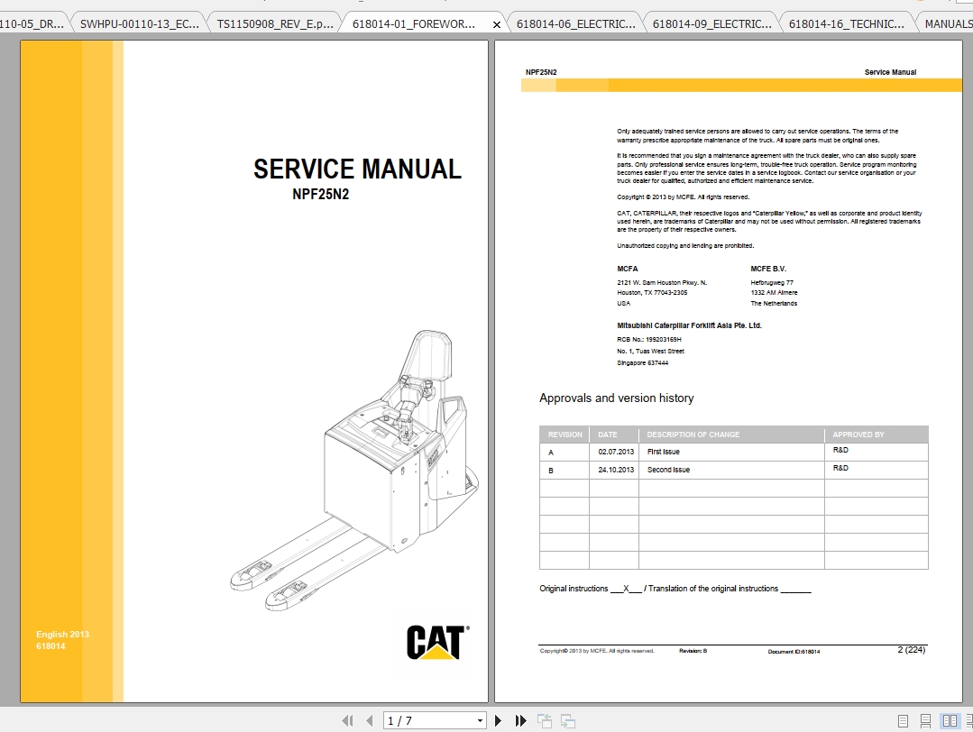 Caterpillar Lift Truck NPF25N2 Service Manuals 1