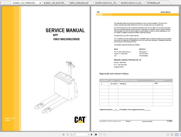 Caterpillar Lift Truck NPP18N2 Service Manuals 1