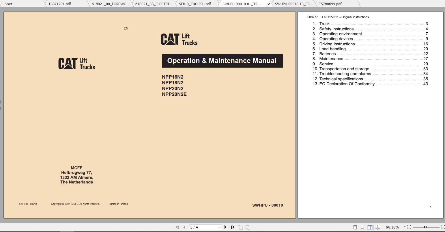 Caterpillar Lift Truck NPP18N2 Service Manuals 2