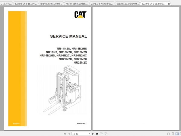Caterpillar Lift Truck NR14N2HS Service Manuals