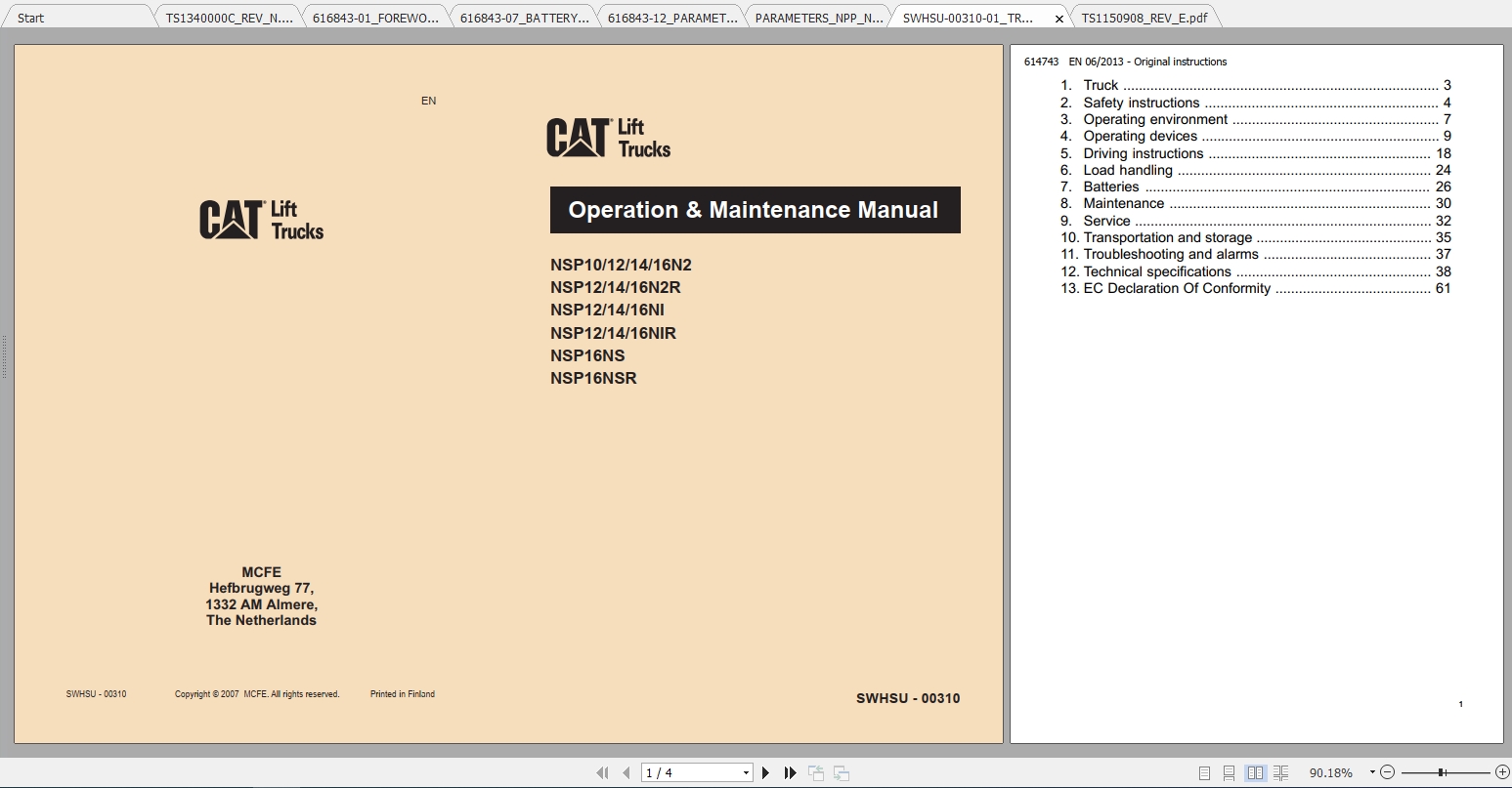Caterpillar Lift Truck NSP10N2R Service Manuals 1