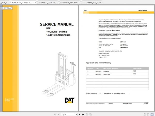 Caterpillar Lift Truck NSP10N2 Service Manuals 1