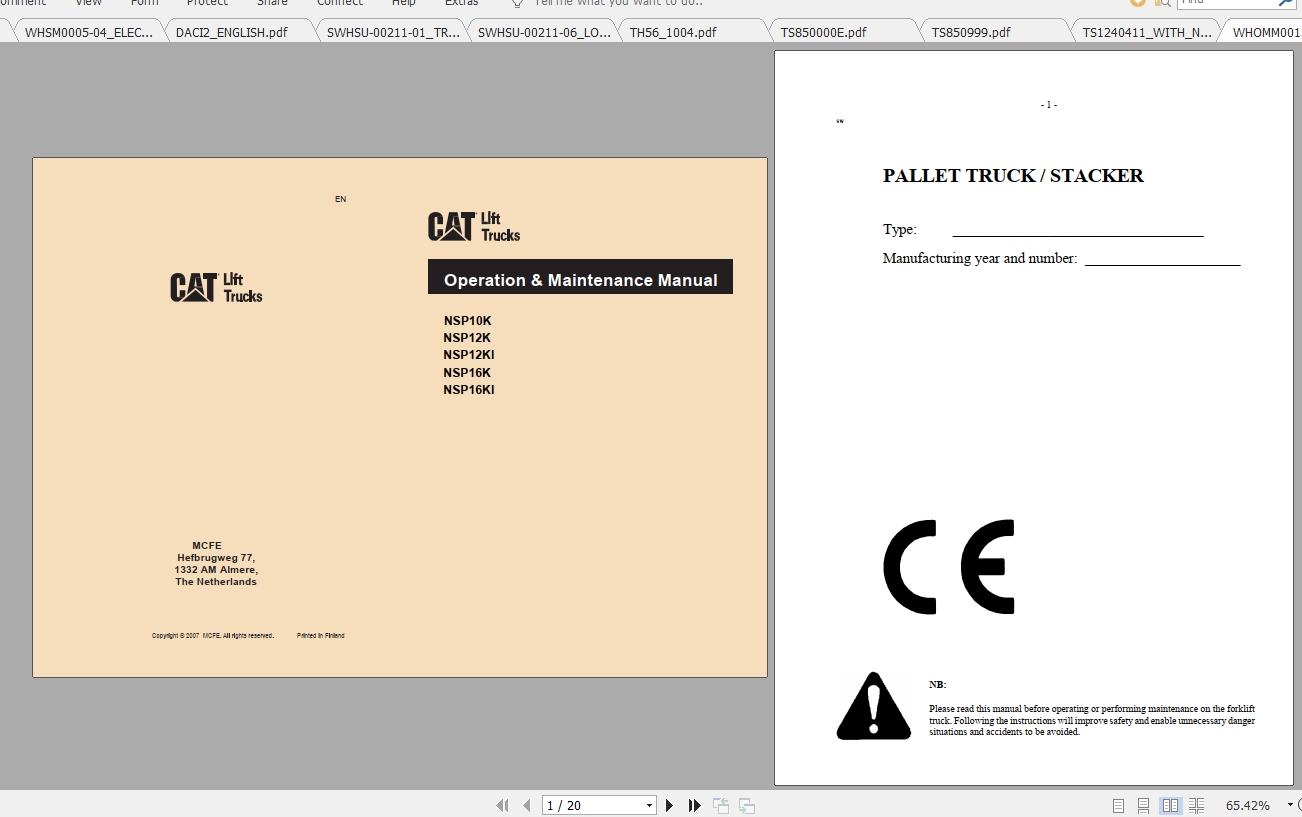Caterpillar Lift Truck NSP12KI Service Manuals 1