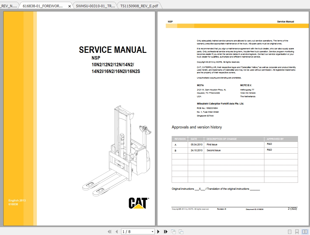 Caterpillar Lift Truck NSP12N2I Service Manuals 1