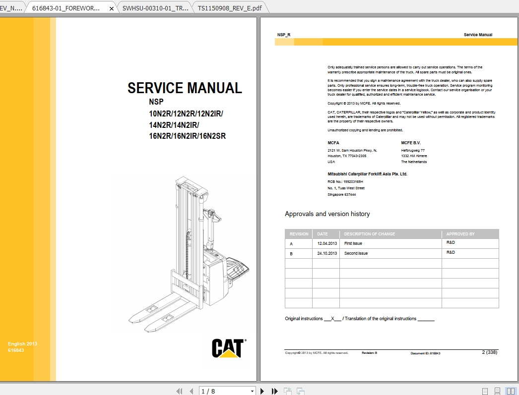 Caterpillar Lift Truck NSP12N2R Service Manuals 1