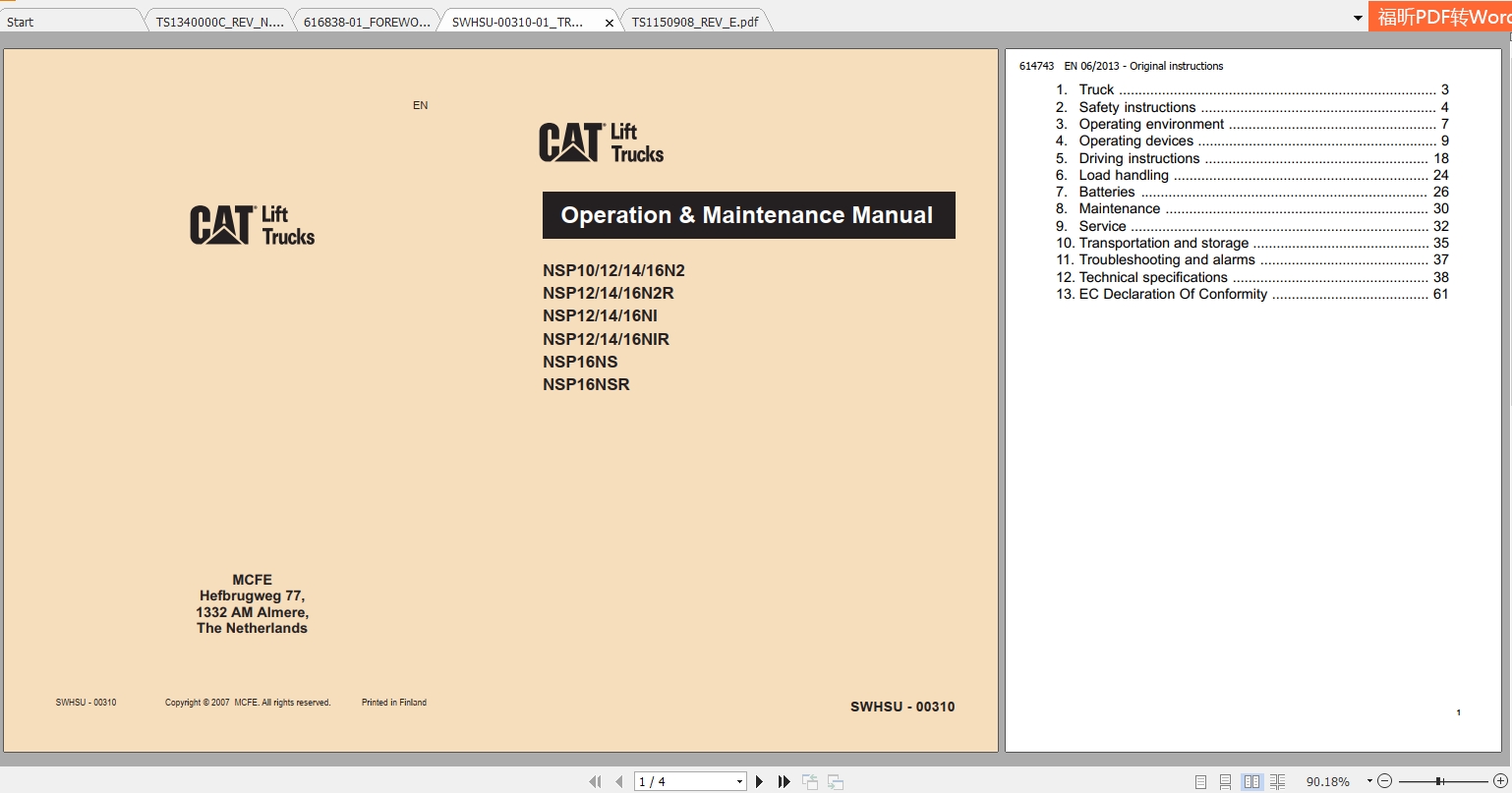 Caterpillar Lift Truck NSP12N2 Service Manuals 2