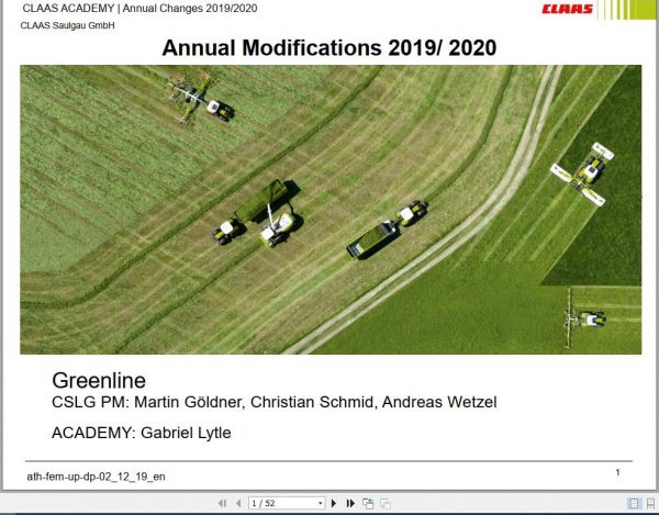 Claas Agricultural Annual Modifications 2019 2020 Training Document 1