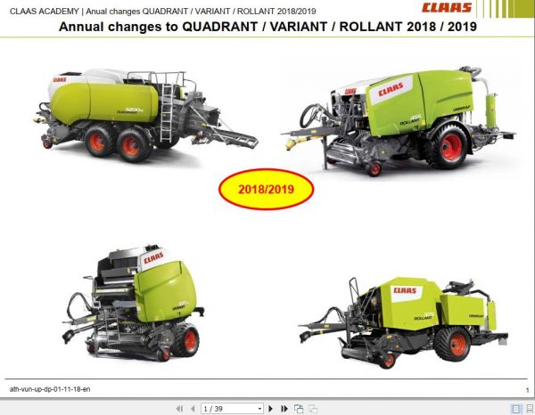 Claas Agricultural Quadrant Variant Rollant Training Document 1