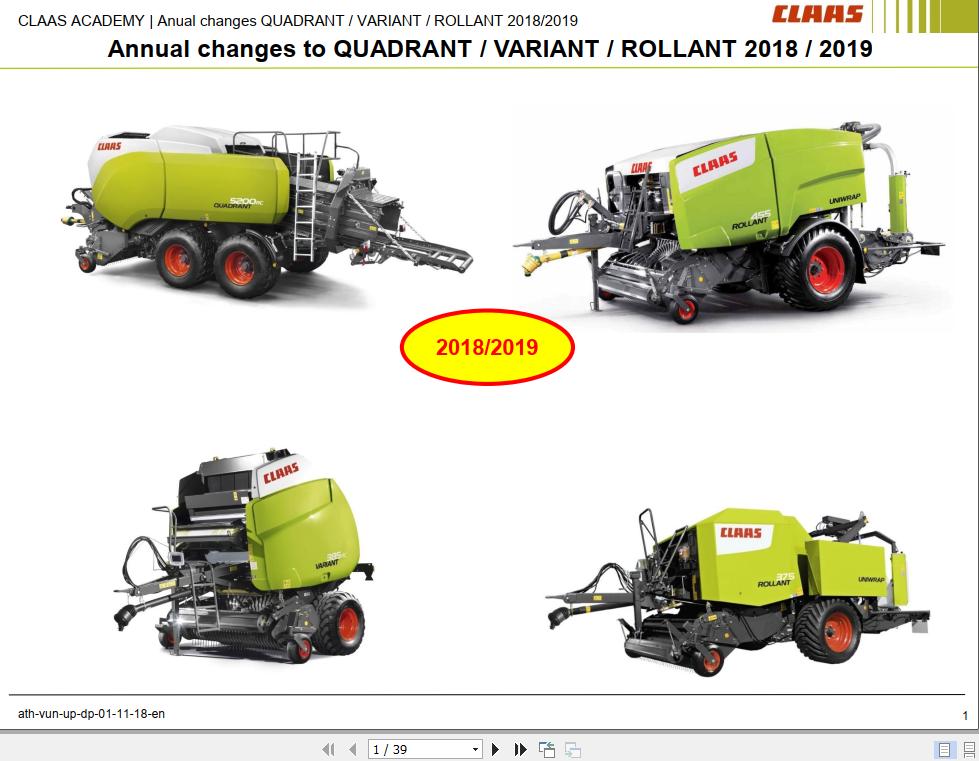 Claas Agricultural Quadrant Variant Rollant Training Document 1