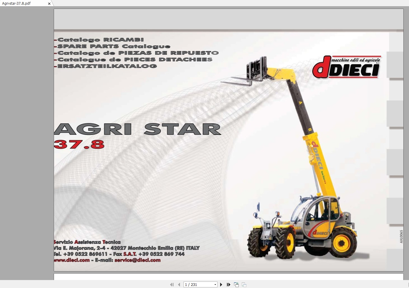 DIECI Agri Star 378 Spare Parts CatalogAXL0065 1