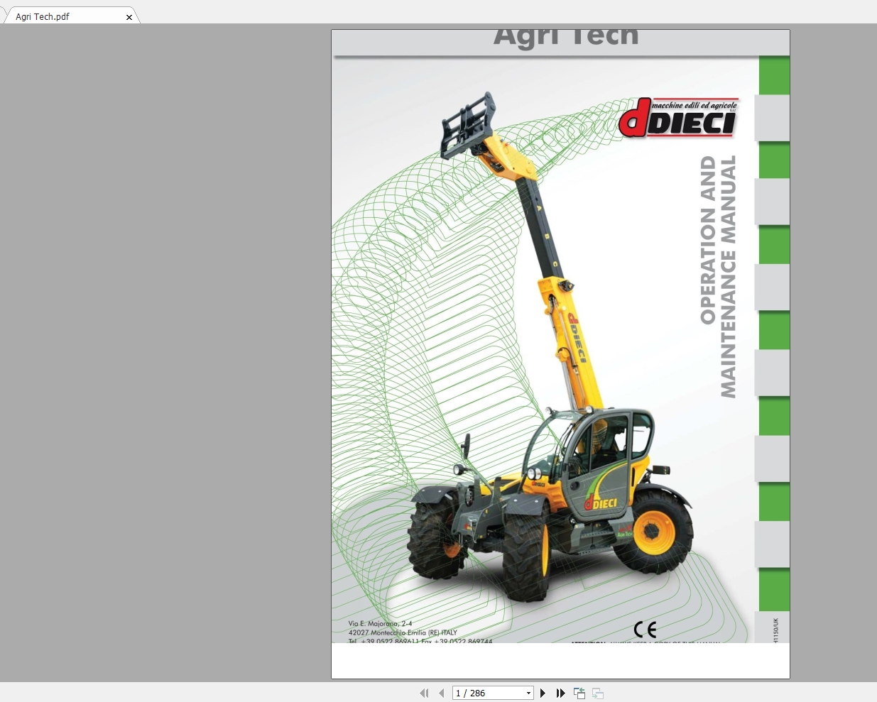 DIECI Agri Tech Operation Maintenance ManualAXH1150 1