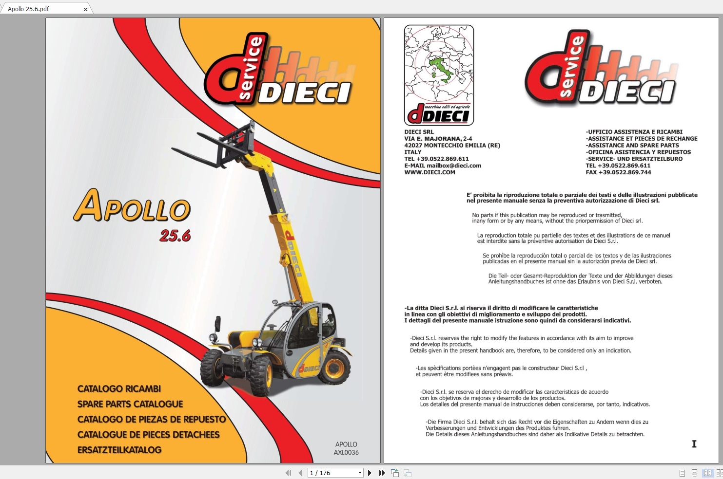 DIECI Apollo 256 Spare Parts CatalogAXL0036 1