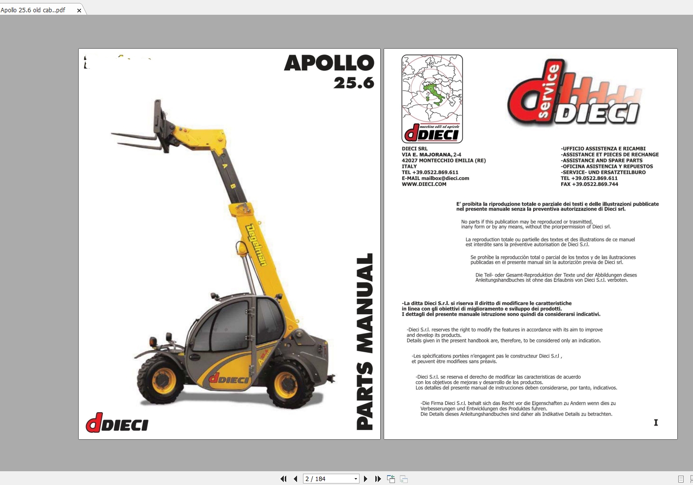DIECI Apollo 256 Spare Parts Catalog 1