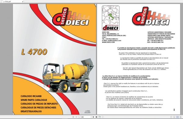 DIECI L 4700 Spare Parts CatalogAXL2001 1