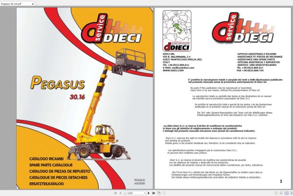 DIECI Pegasus 3016 Spare Parts CatalogAXL0038 1