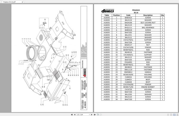 DIECI Pegasus 3016 Spare Parts CatalogAXL0038 2