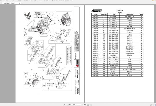 DIECI Pegasus 3516 Spare Parts CatalogAXL0042 3