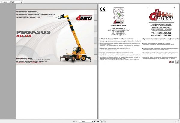 DIECI Pegasus 4025 Spare Parts CatalogAXL0057 1