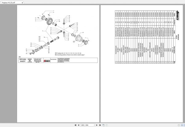 DIECI Pegasus 4025 Spare Parts CatalogAXL0057 3