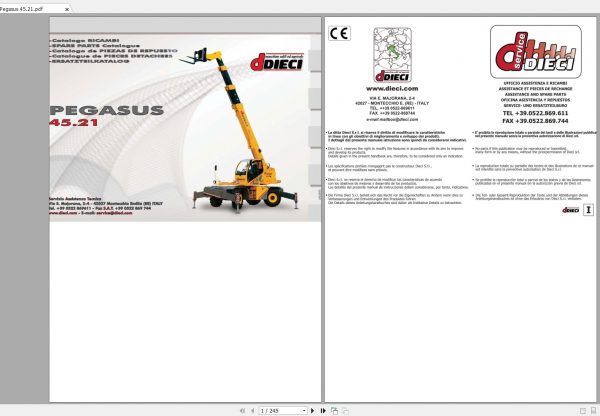 DIECI Pegasus 4521 Spare Parts CatalogAXL0055 1
