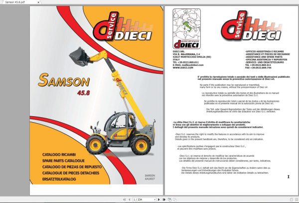 DIECI Samson 458 Spare Parts CatalogAXL0027 1