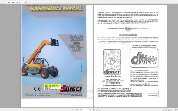 DIECI XRM 519 621 732 Operation Maintenance Manual 1