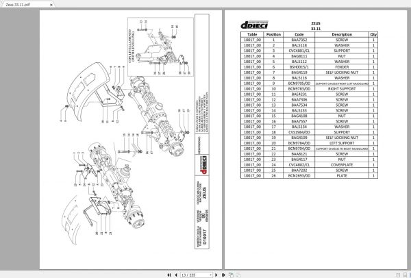 DIECI Zeus 3311 Spare Parts CatalogAXL0033 2