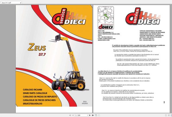 DIECI Zeus 377 Spare Parts CatalogAXL0030 1