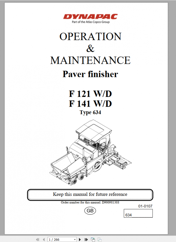 Dynapac Paver Finisher F121 141W Operation Maintenance ManualEN 1