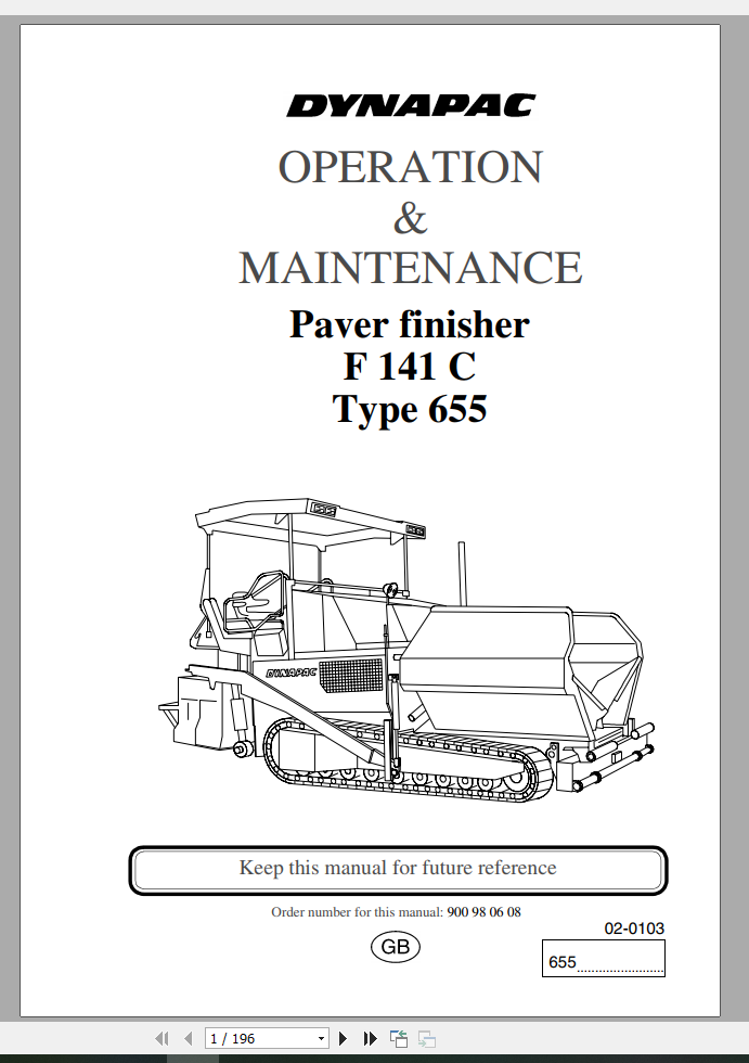 Dynapac Paver Finisher F141C Operation Maintenance ManualEN 1