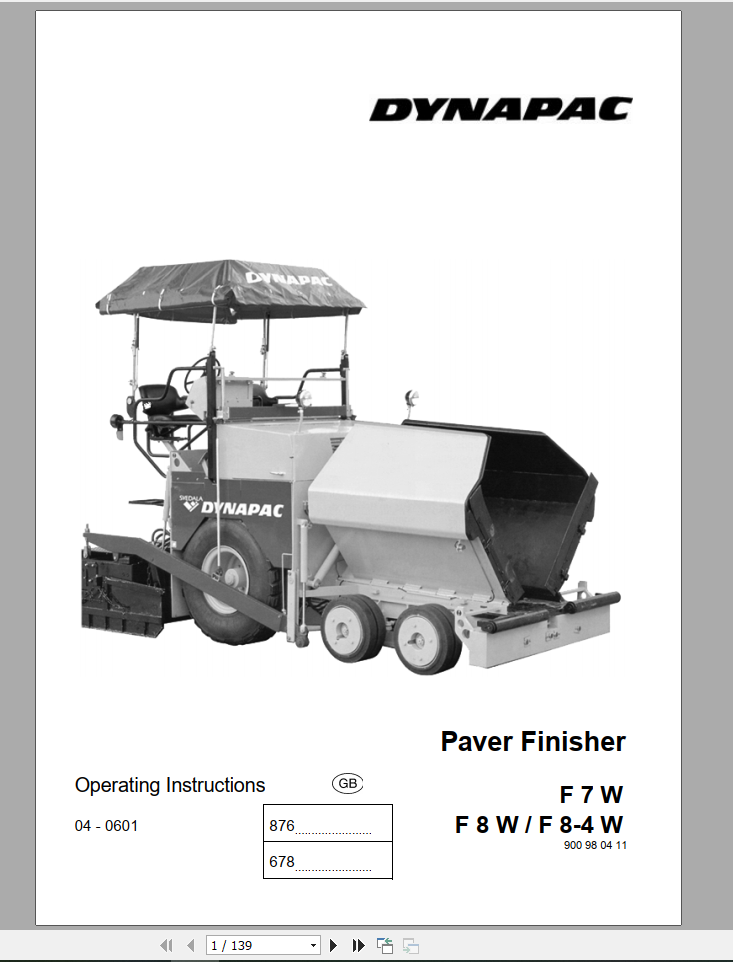 Dynapac Paver Finisher F7WF8WF8 4W Operating InstructionsEN 1