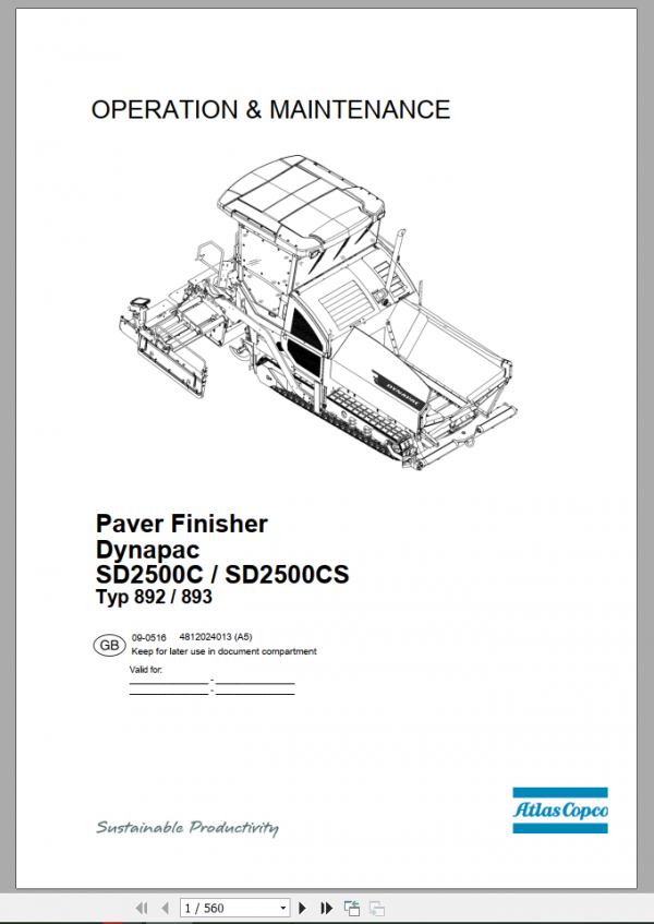 Dynapac Paver Finisher SD2500C SD2500CS Operation Maintenance ManualEN 1