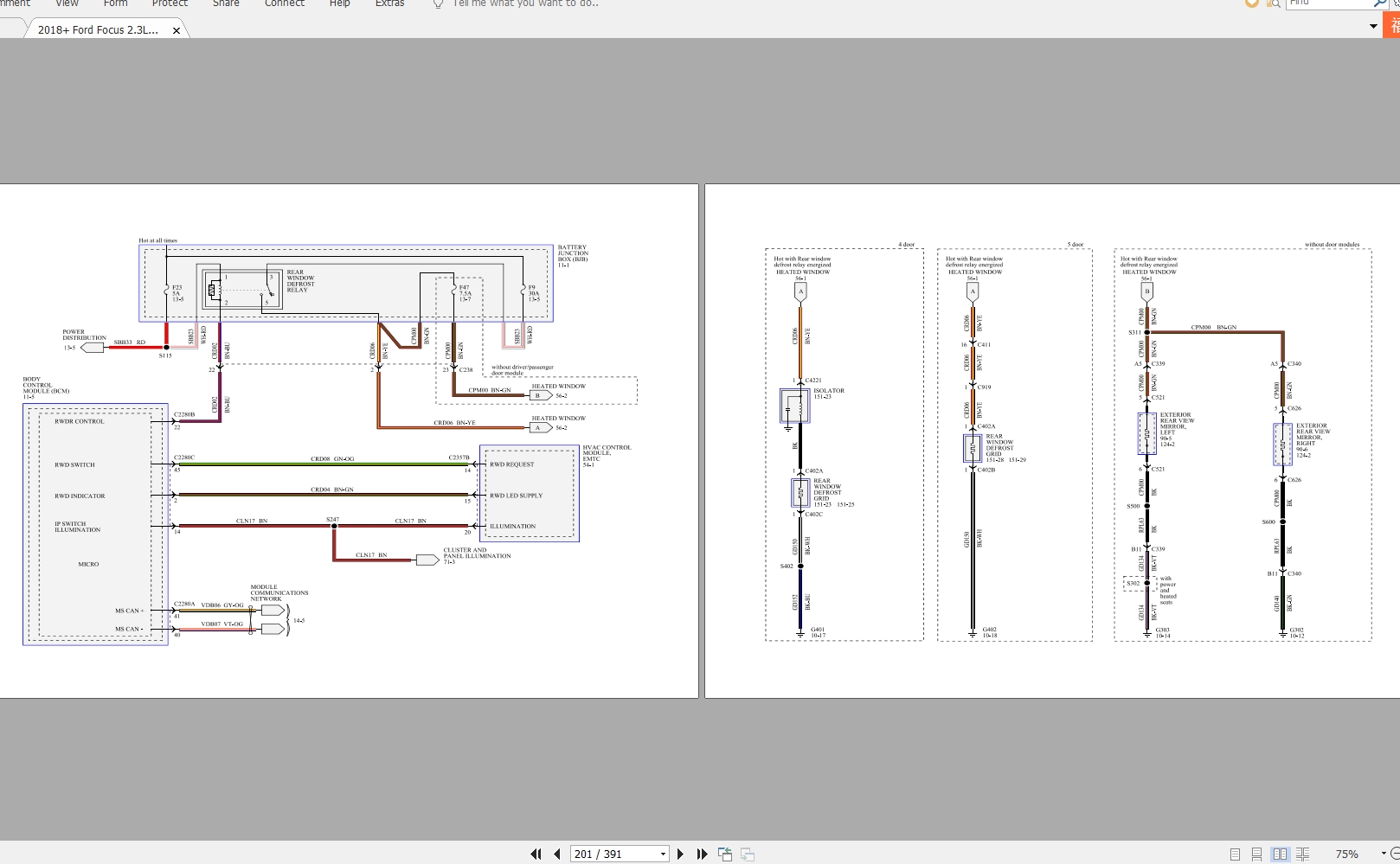 Ford Focus 1L, 2.3L 2018 Wiring Diagrams