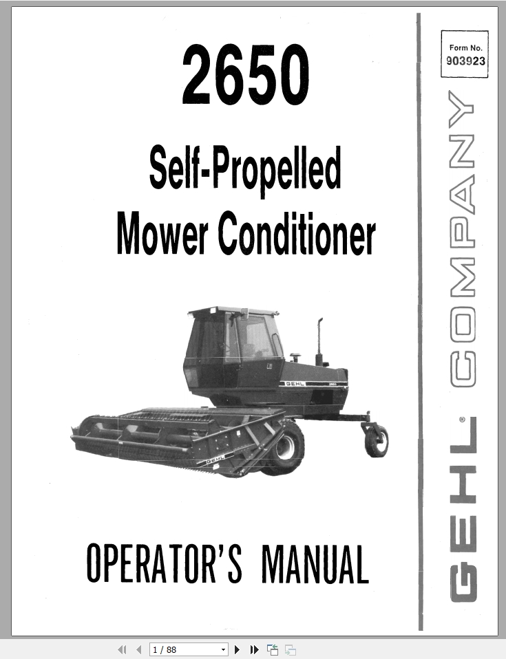 GEHL 2650 Self Propelled Mower Conditioner Operators Manual903923 1