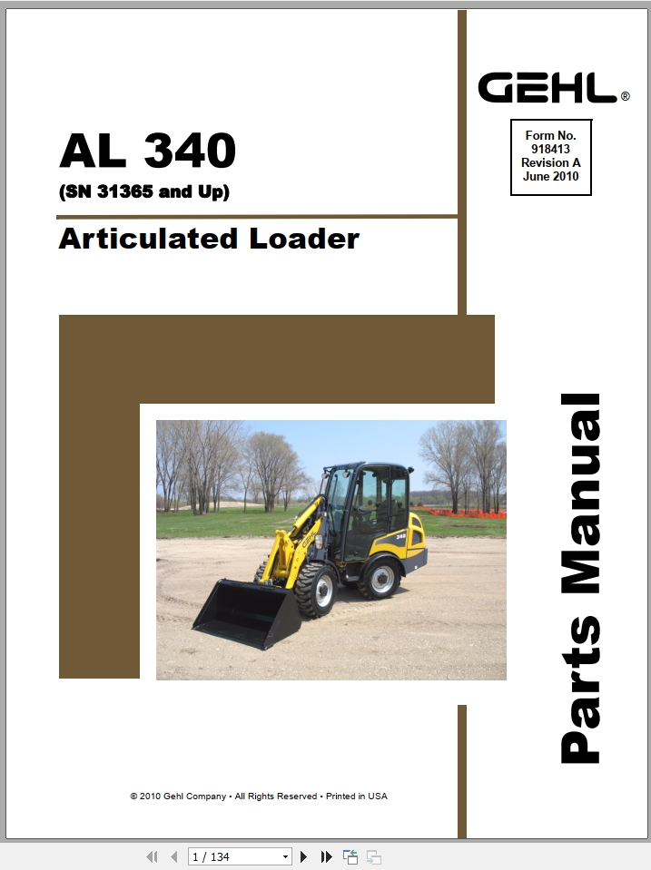 GEHL Articulated Loader AL340 Parts Manual918413 1