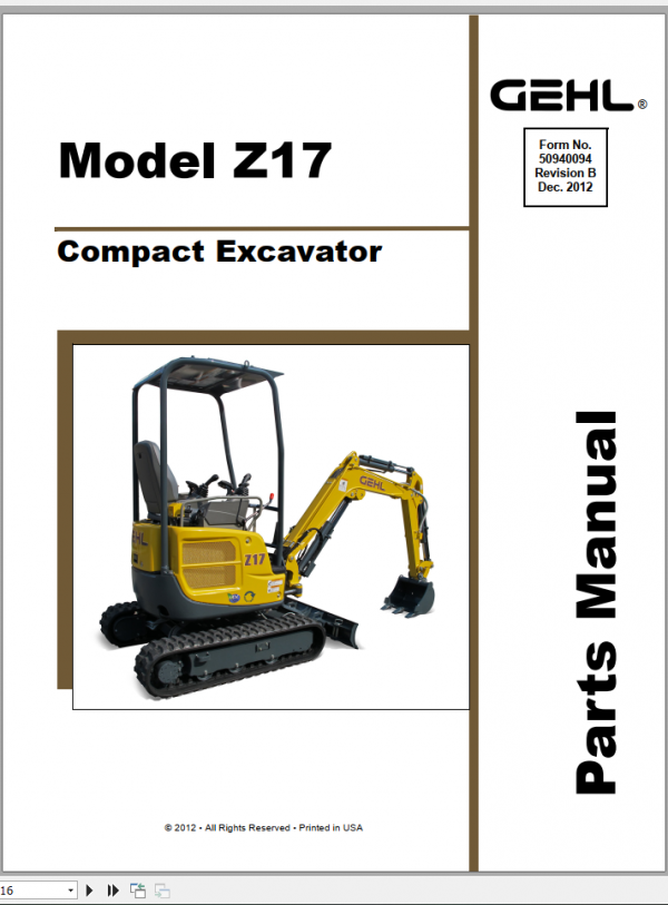 GEHL Compact Excavator Z17 Part Manual50940094 1