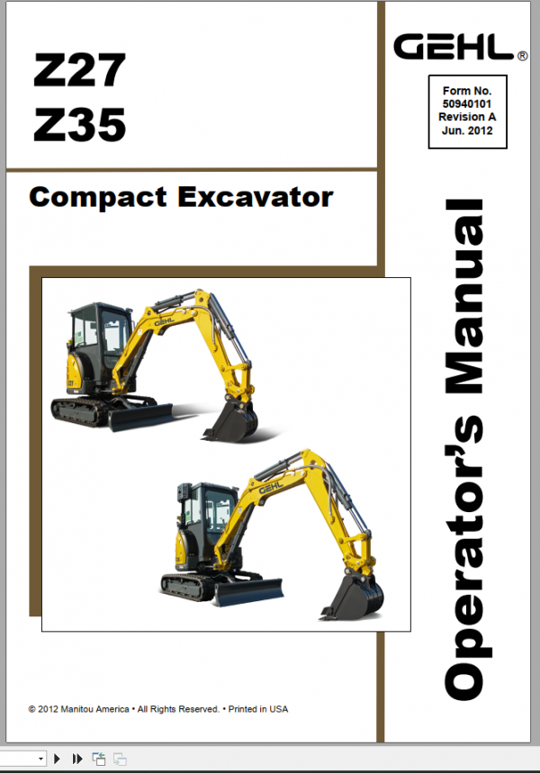 GEHL Compact Excavator Z27 Part Manual50940091 1 1