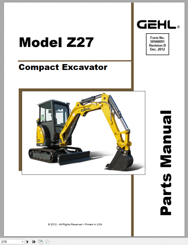 GEHL Compact Excavator Z27 Part Manual50940091 1