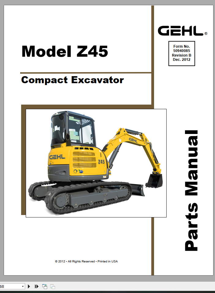 GEHL Compact Excavator Z45 Parts Manual50940085 1