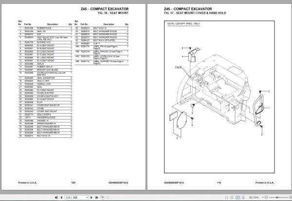 GEHL Compact Excavator Z45 Parts Manual50940085 3
