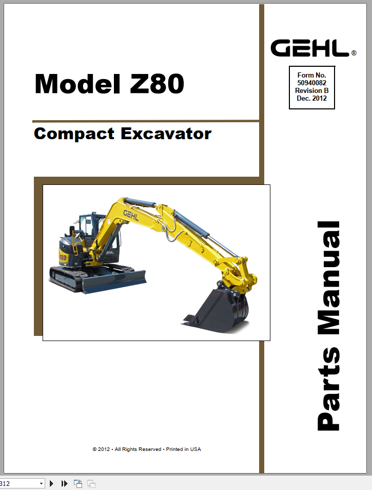 GEHL Compact Excavator Z80 Parts Manual50940082 1