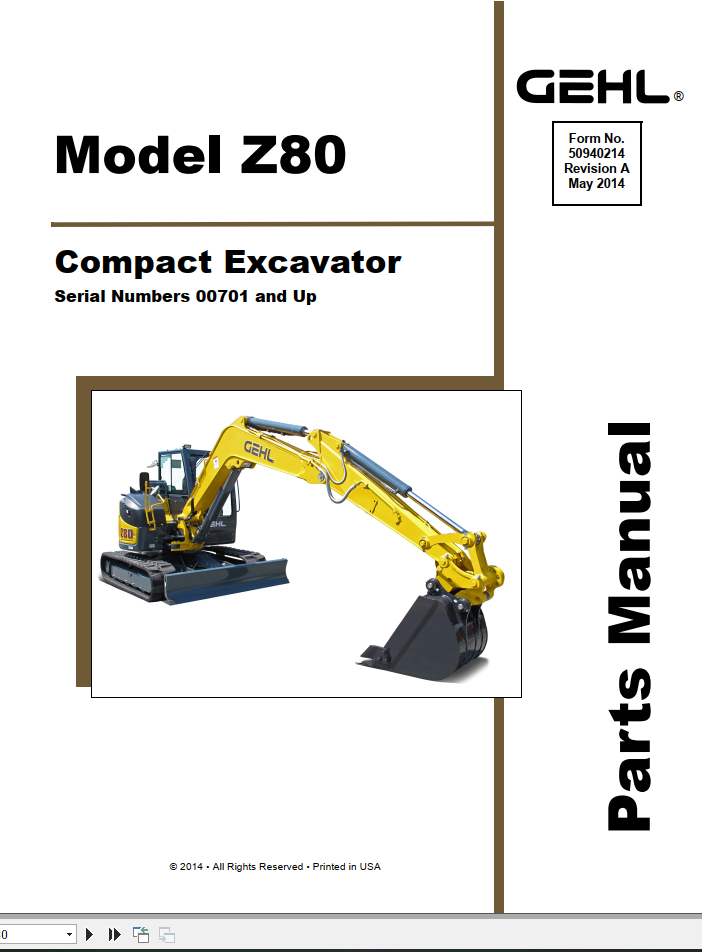 GEHL Compact Excavator Z80 Parts Manual50940214 1