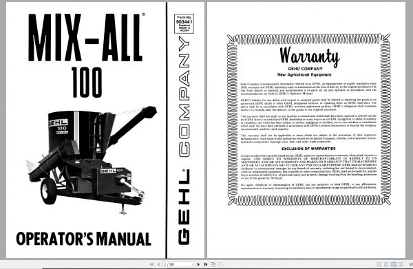 GEHL Mix All Mixer 100 Operators Manual 1